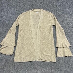 J Crew Sweater Womens Small Beige Open Front Cardigan Tiered Bell Sleeve